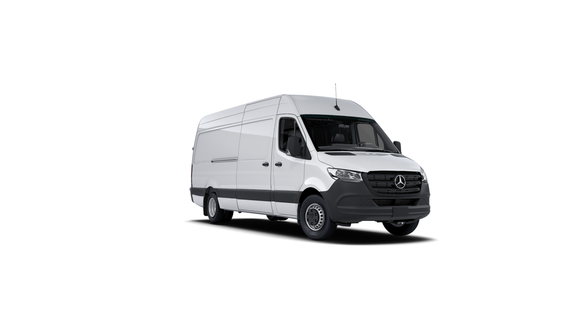 Passenger side front corner view of a Arctic White SPRINTER Cargo Van