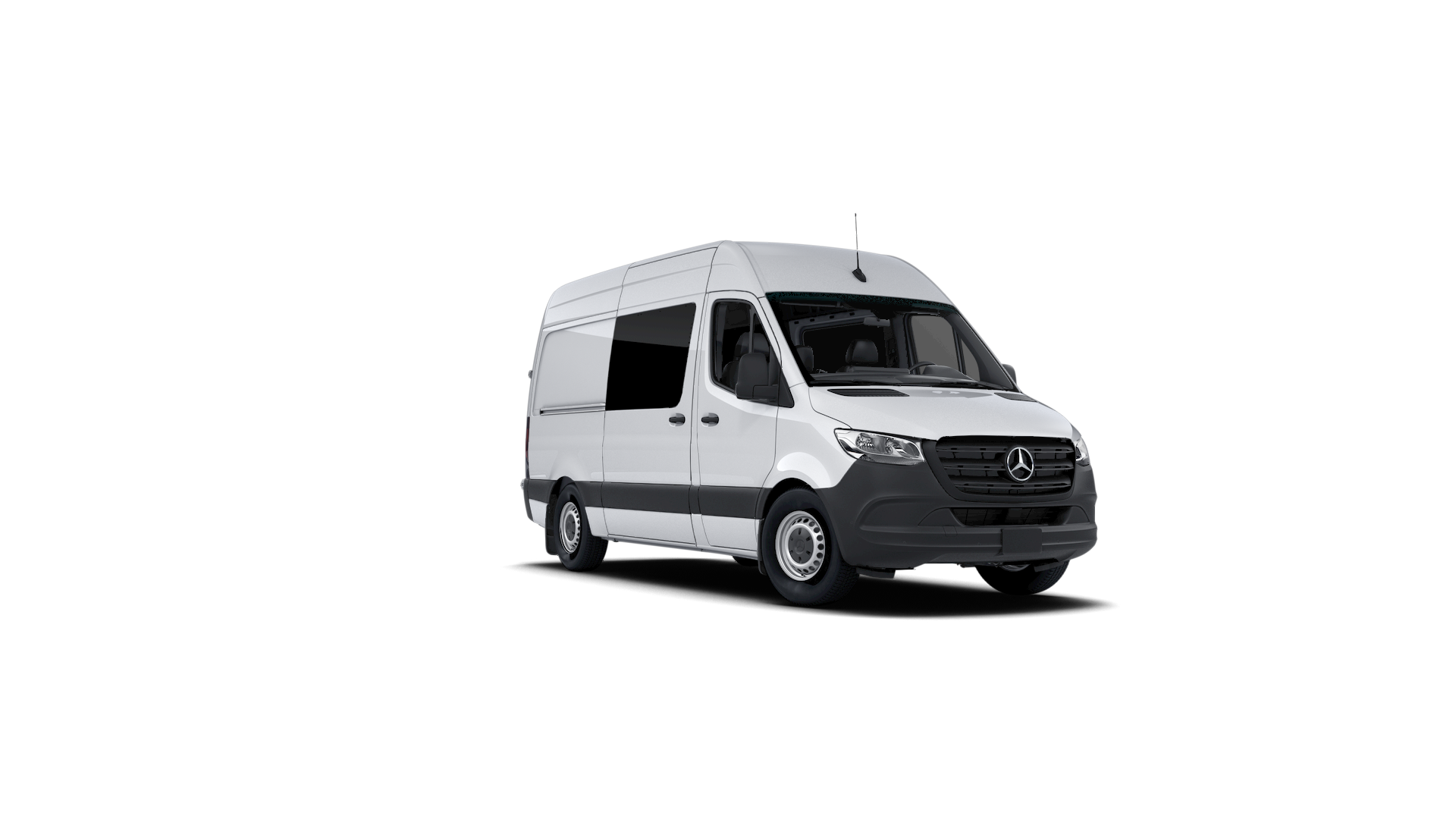 Passenger side front corner view of a Arctic White SPRINTER Cargo Van